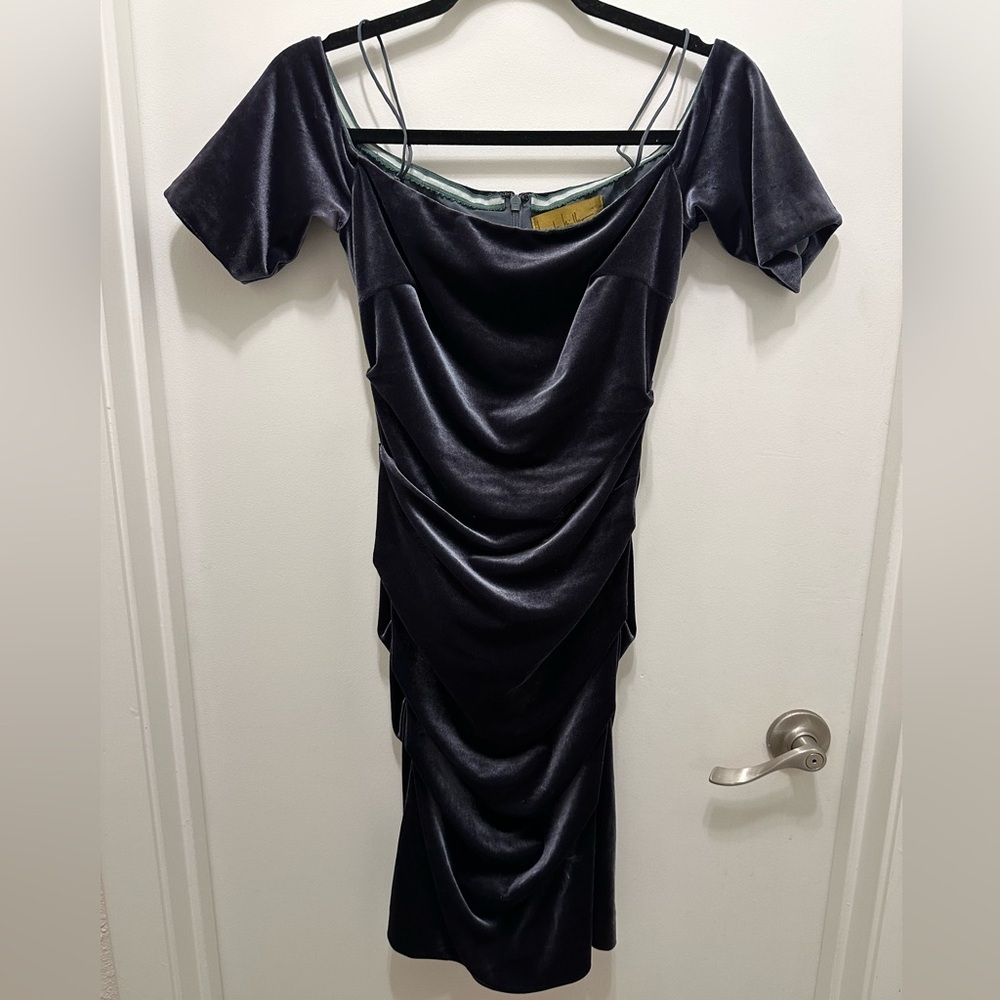 Nicole by Nicole Miller velvet ruched midi cocktail dress